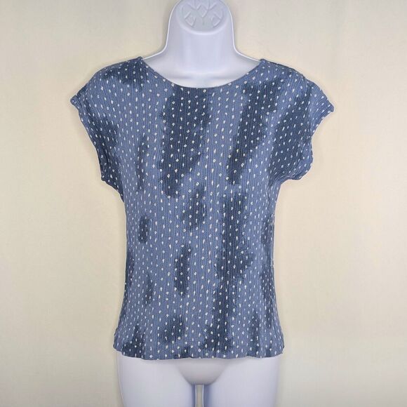Vintage 90s Blue Polka Dot Textured Cap Sleeve Top Indie Minimalist Y2K - Picture 2 of 6